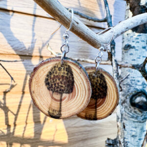 Good morels earrings made from reclaimed wood tree cookie