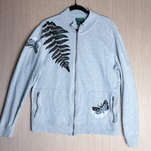 Size XL - Fern and Moth Shadow Print Zip Bomber Sweatshirt