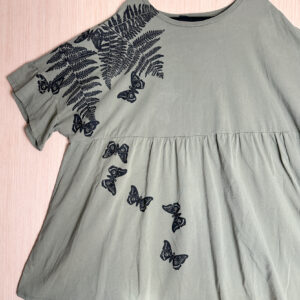Size US 20 - Olive Green T-shirt Dress with Fern and Moth Print