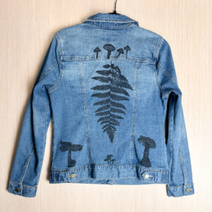 Size M - Denim Jacket with Fern and Fungi Print