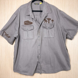Size 3XLT - Mushroom and Cedar Short-Sleeve Button Down + Amphibians!