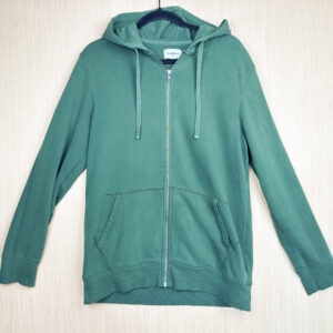 Front of green zip pocket hoodie.