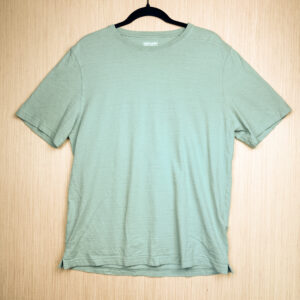 Front of green t-shirt, a minty sage color.